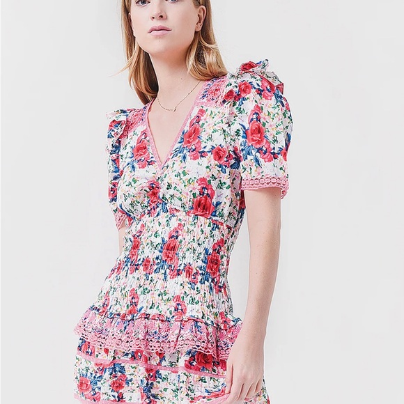 LoveShackFancy Rena Mini Dress in Rush of Red, size small - Picture 3 of 13